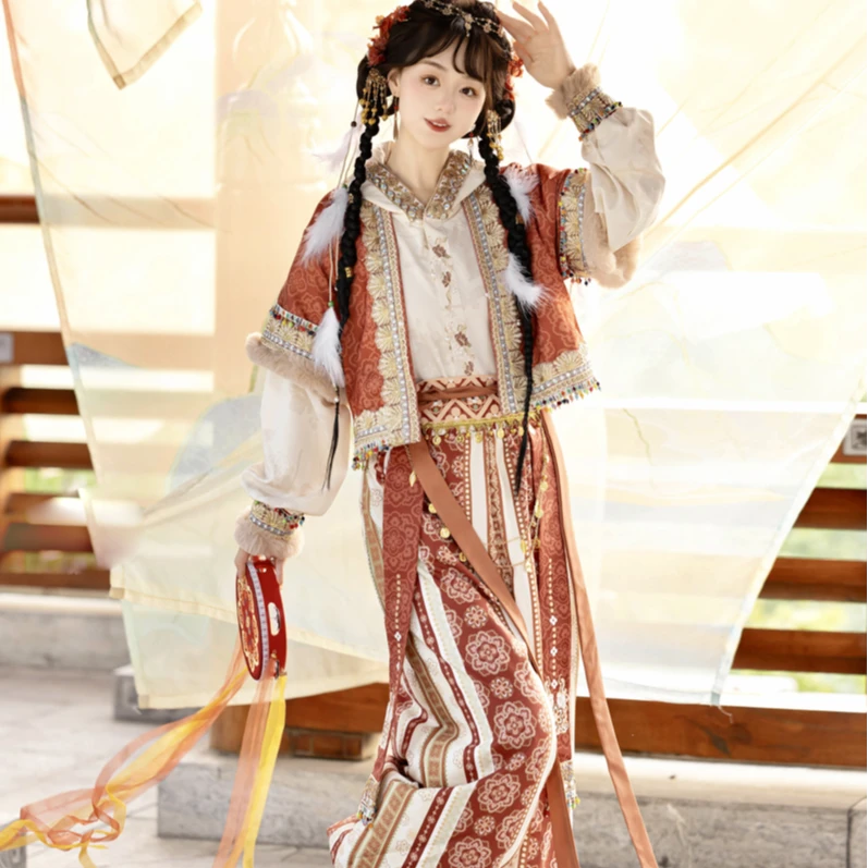 九笙原创汉服【清秋】唐制兜帽圆领衫女唐褙子灯笼裤汉元素秋冬套装