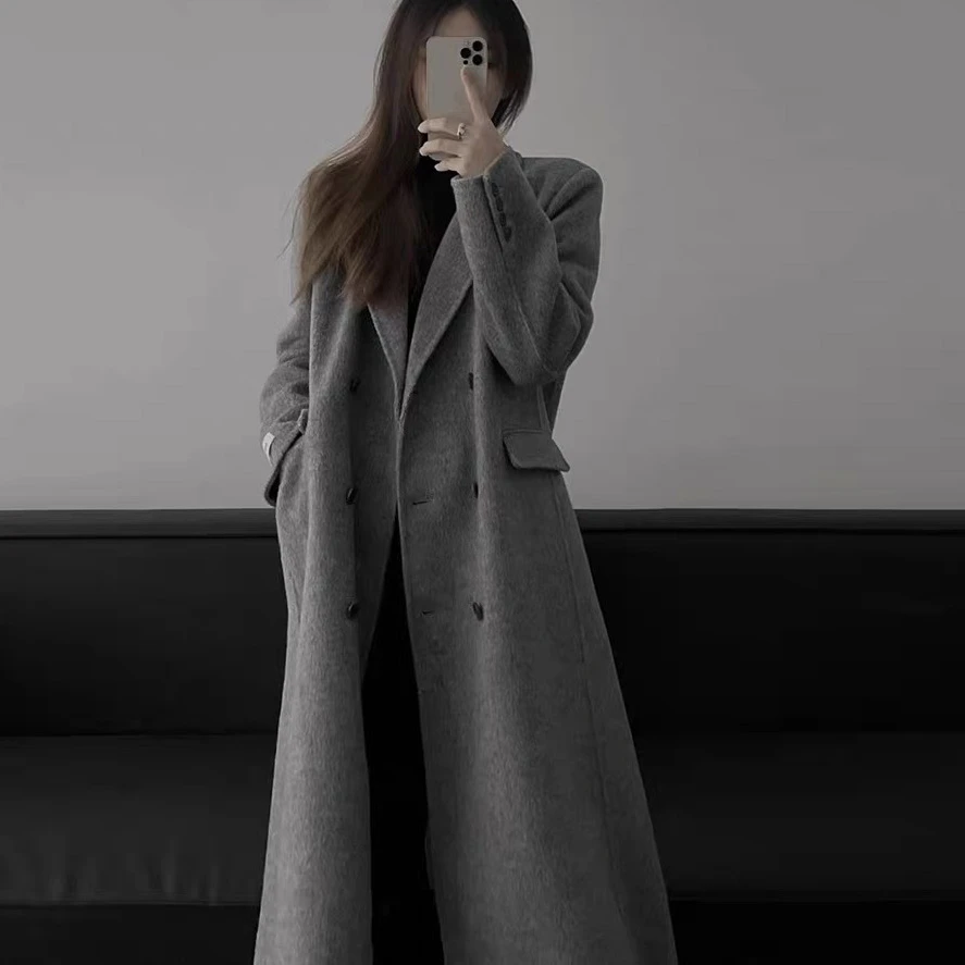 nuobeiyin/诺贝因 冬季新款百搭西装双面呢大衣外套中长款KLDD015
