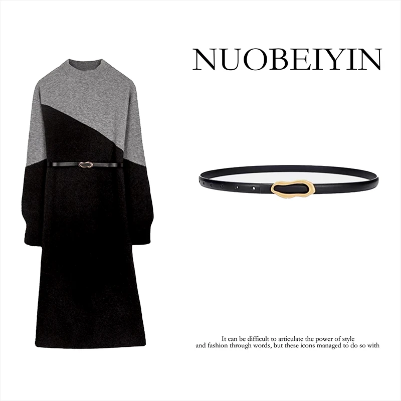 【甜甜】冬季高腰显瘦洋气拼色半高领针织连衣裙 AMM1607