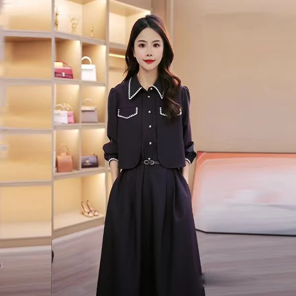 nuobeiyin/诺贝因春季新款高腰显瘦衬衫式翻领连衣裙 NNBY660134