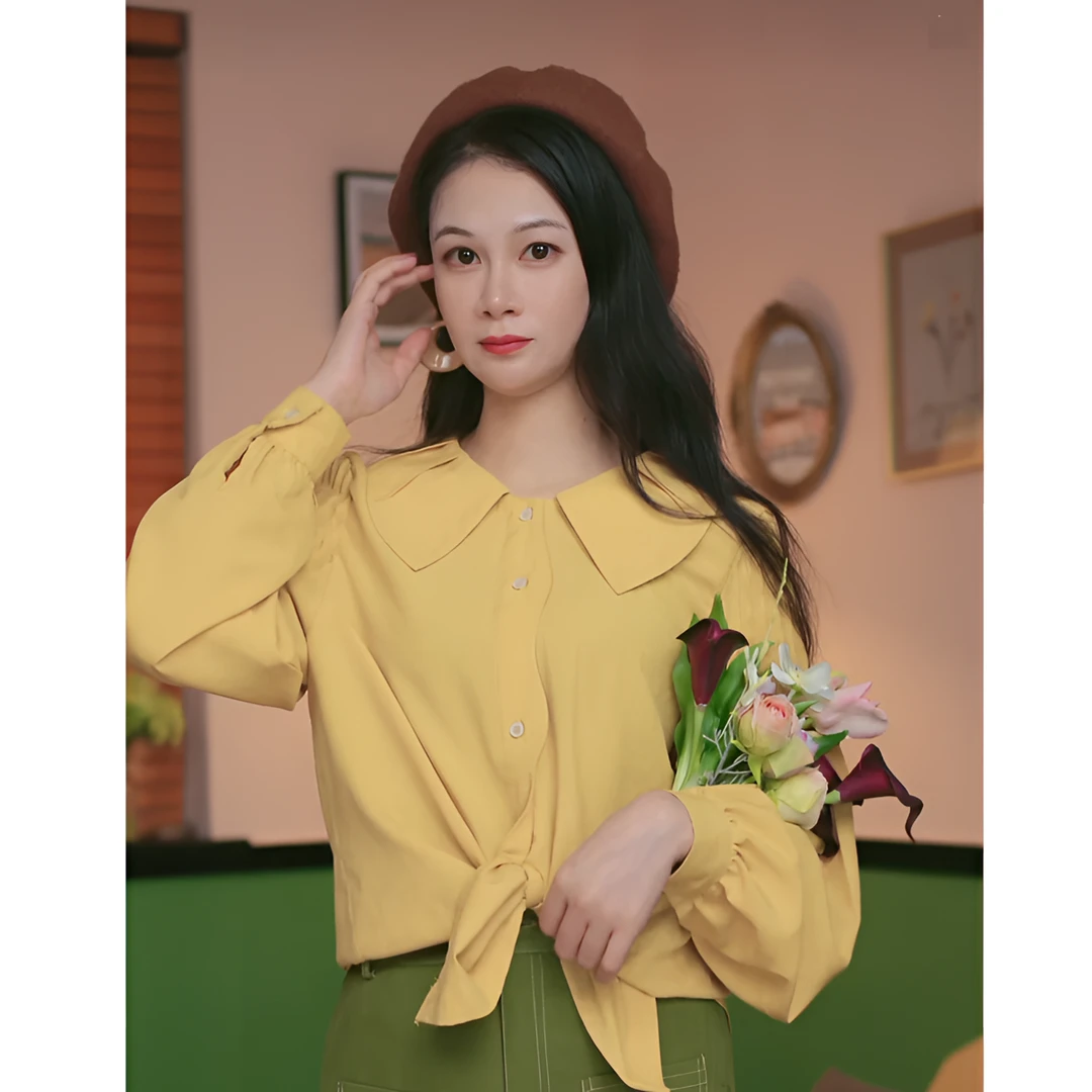 佳佳【日落】港风复古纯色长袖衬衫女宽松显瘦上衣气质衬衣洋气