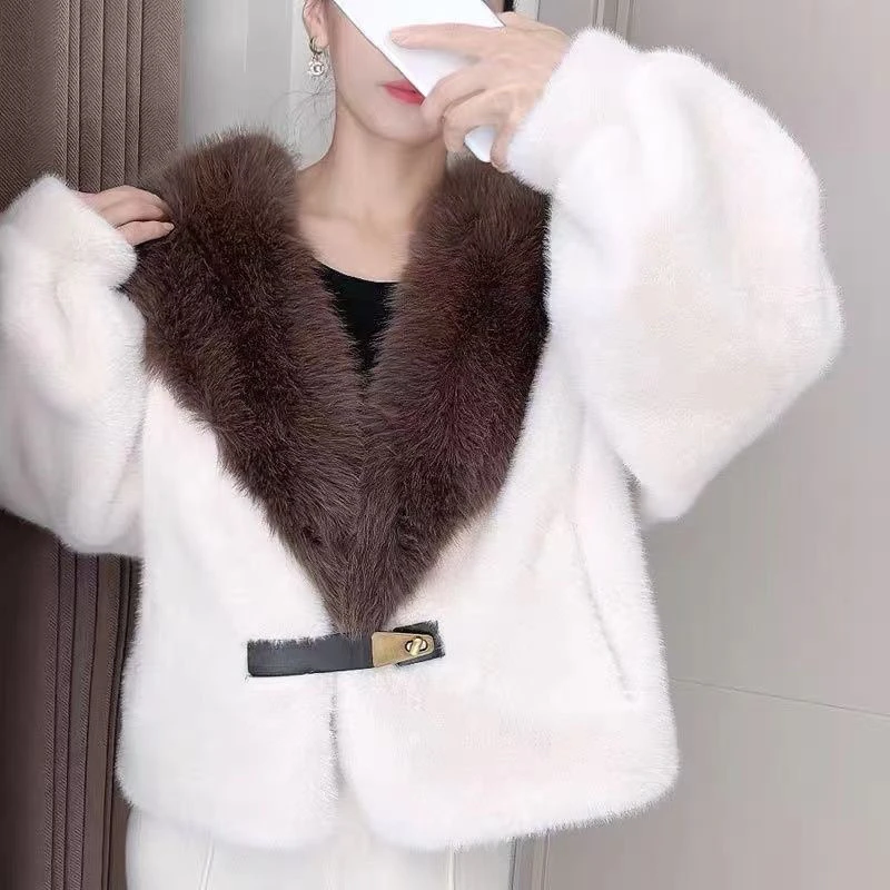 秋冬爆款欧貂绒女慵懒风宽松皮毛一体外套高贵气质上衣