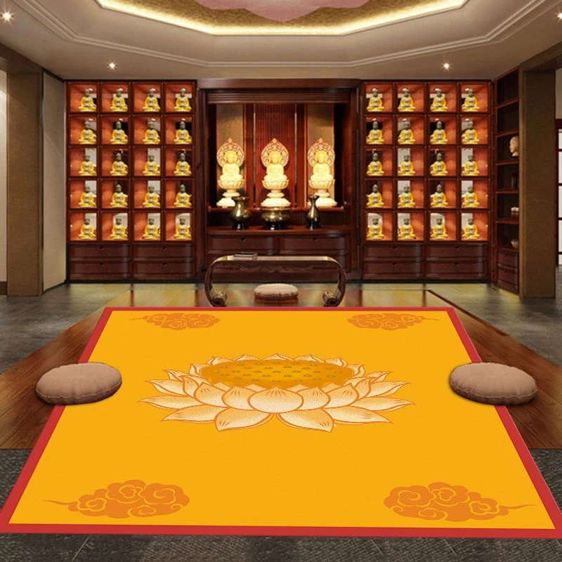 佛堂地毯满铺家用莲花地毯打坐垫子地垫禅意黄色荷花大拜垫礼佛