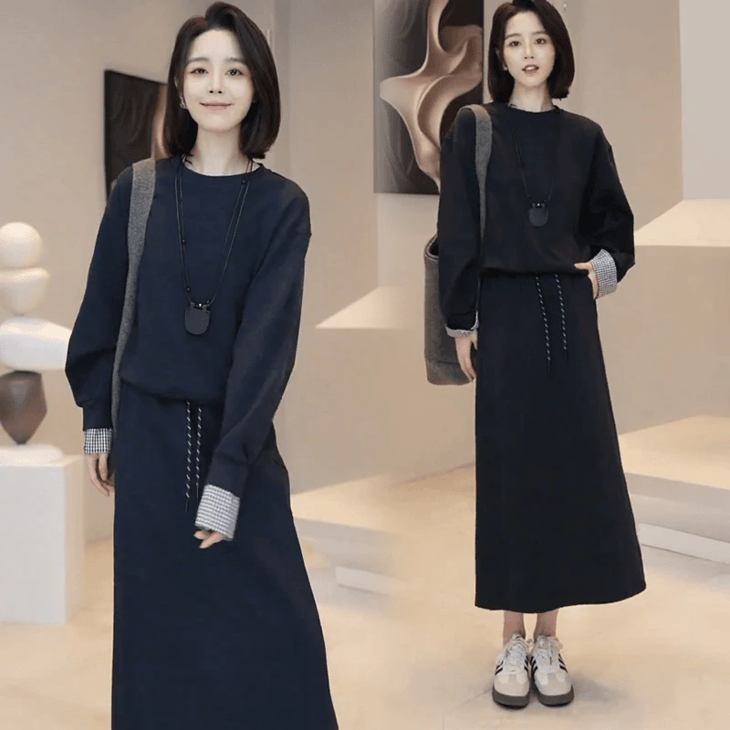 时尚连衣裙套装女2024秋季新款洋气质显瘦卫衣半身裙休闲两件套裙