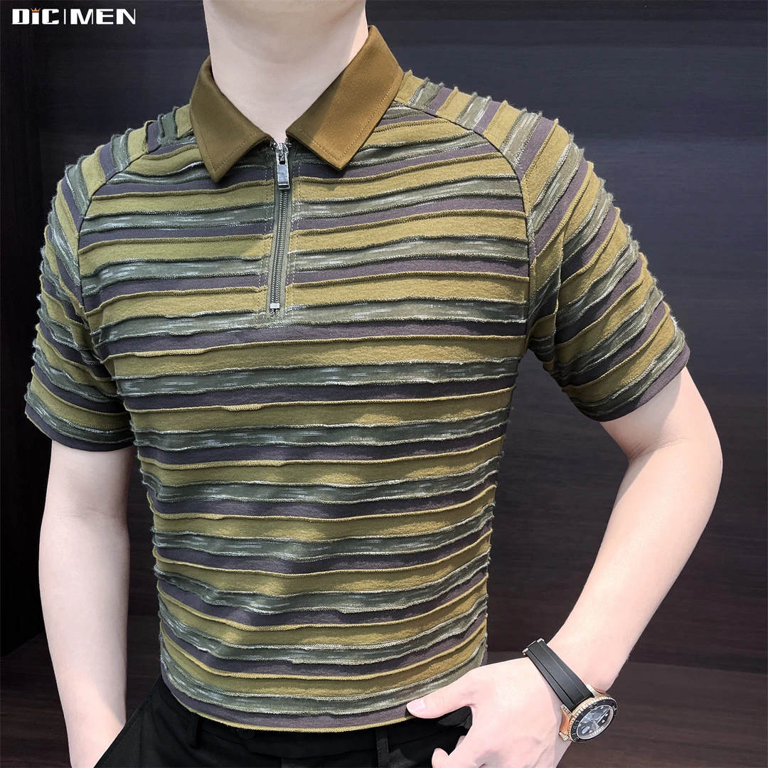 凹凸质感拼色条纹Polo衫男款痞帅高级感男装夏季百搭男士翻领短袖