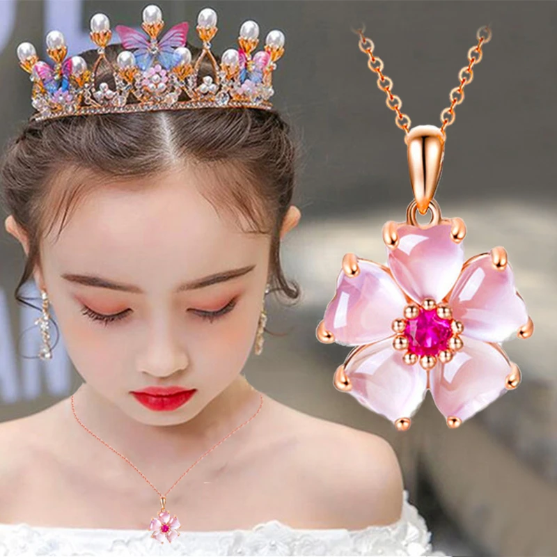 钛钢合成锆石吊坠 儿童项链女童公主吊坠饰品小女孩子戴首饰装饰