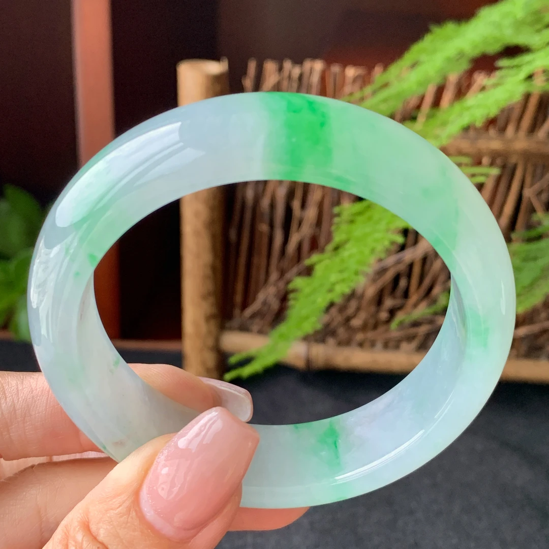 天然缅甸翡翠手镯冰种宽版阳绿A货   编号 7158  尺寸 60-16.5-9