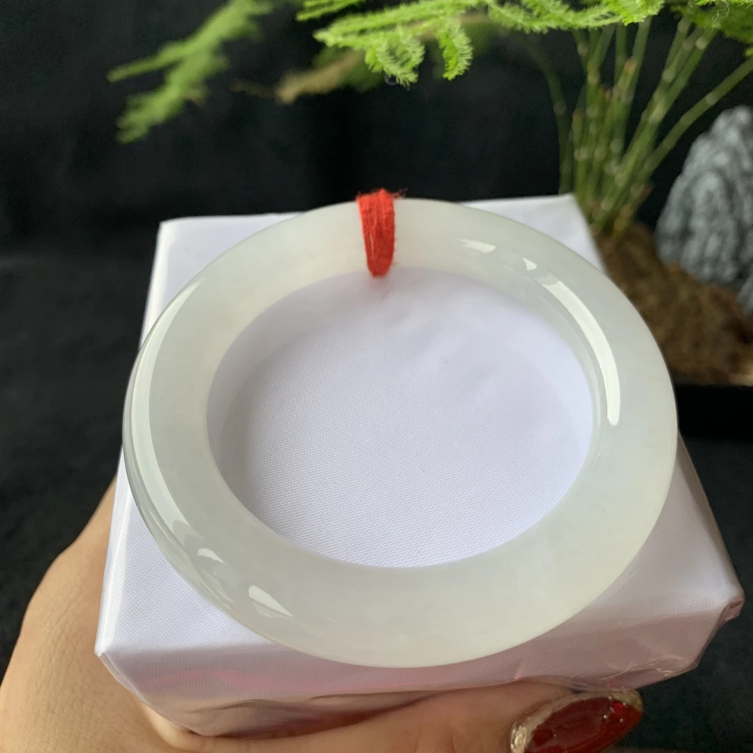 天然缅甸翡翠手镯冰种圆条白月光 编号7173  尺寸53.5-10.8-11