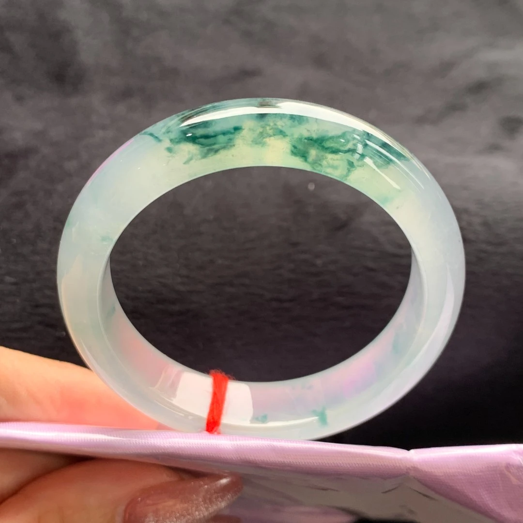 天然缅甸翡翠手镯冰种高档飘绿镯子A货 尺寸 50.8-13-7.8