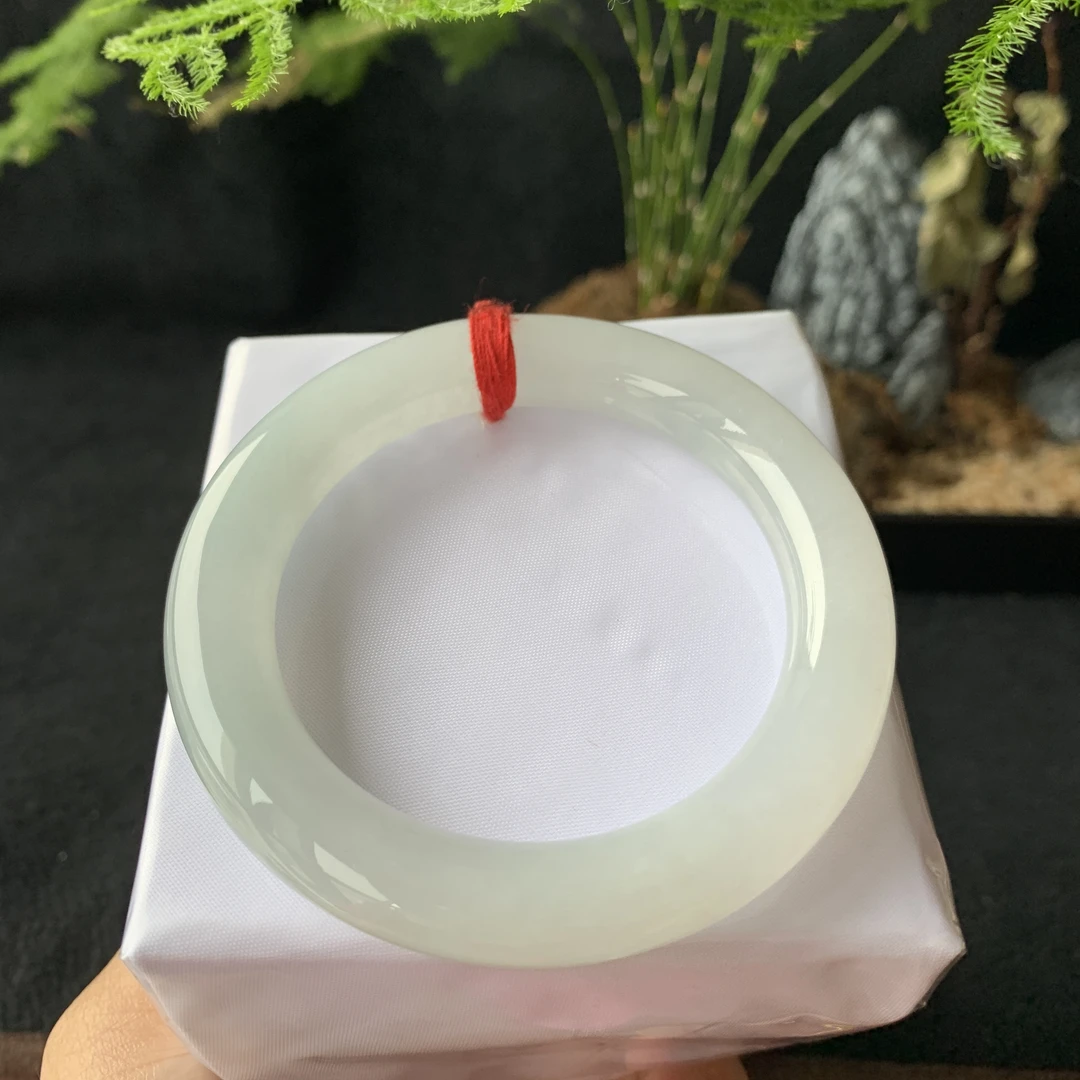 天然缅甸翡翠手镯冰种圆条白月光 编号7176  尺寸52.5-9.7-10