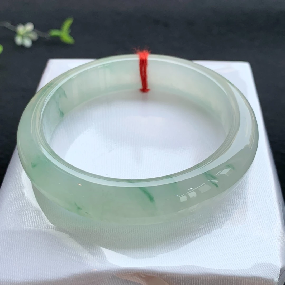 天然缅甸翡翠手镯冰种飘花镯子A货 编号 7615 尺寸 54-10.4-8.7