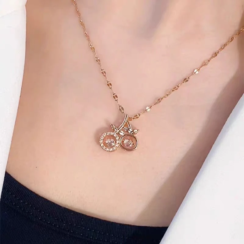 钛钢项链 灵动樱桃吊坠项链轻奢气质小众设计饰品锁骨链 h