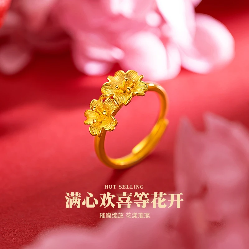 铜合金戒指 文艺小众女款复古双花朵戒指花朵活口戒指婚庆饰品