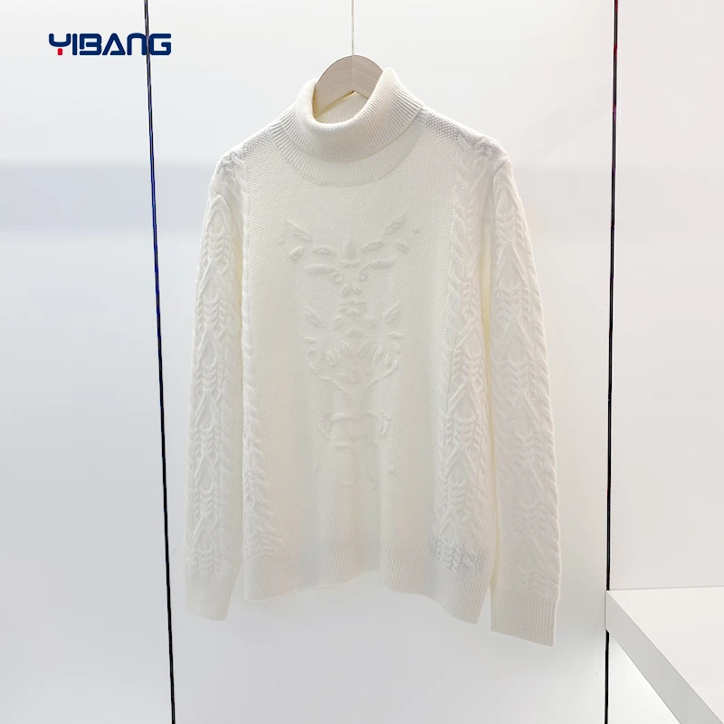 谊邦『康家小山羊绒』厚款高领绣花两翻领羊绒衫时尚百搭气质上衣女