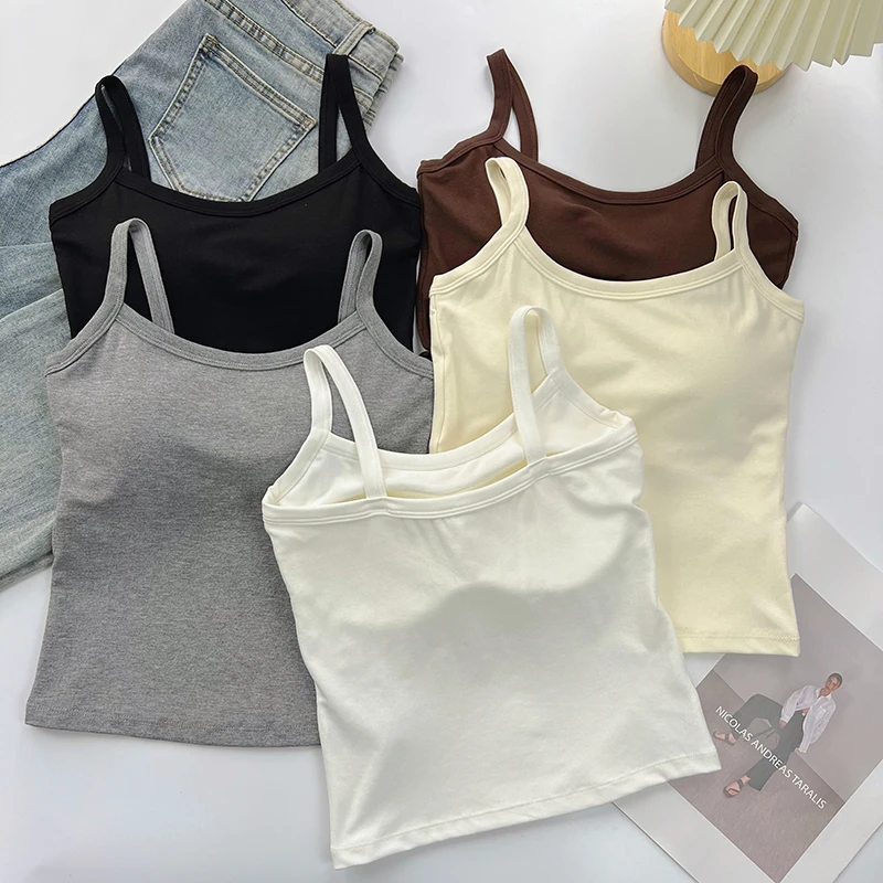高弹力舒适基础百搭吊带一体式固定杯胸垫显瘦短款修身打底上衣