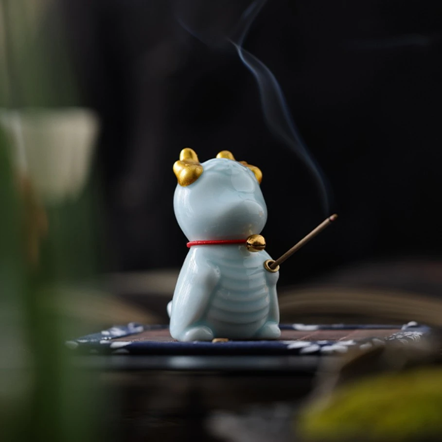 创意小茶宠摆件龙侠香插 手工陶瓷摆件 家用线香插线香炉禅意摆件