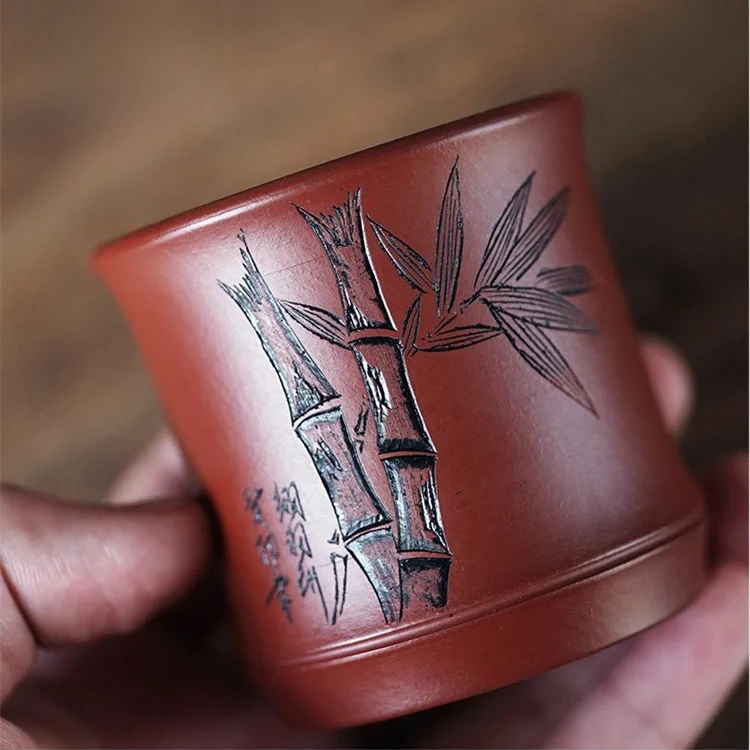 宜兴紫砂杯大红袍主人杯品茗杯家用礼品功夫茶具泡茶杯喝茶杯竹节