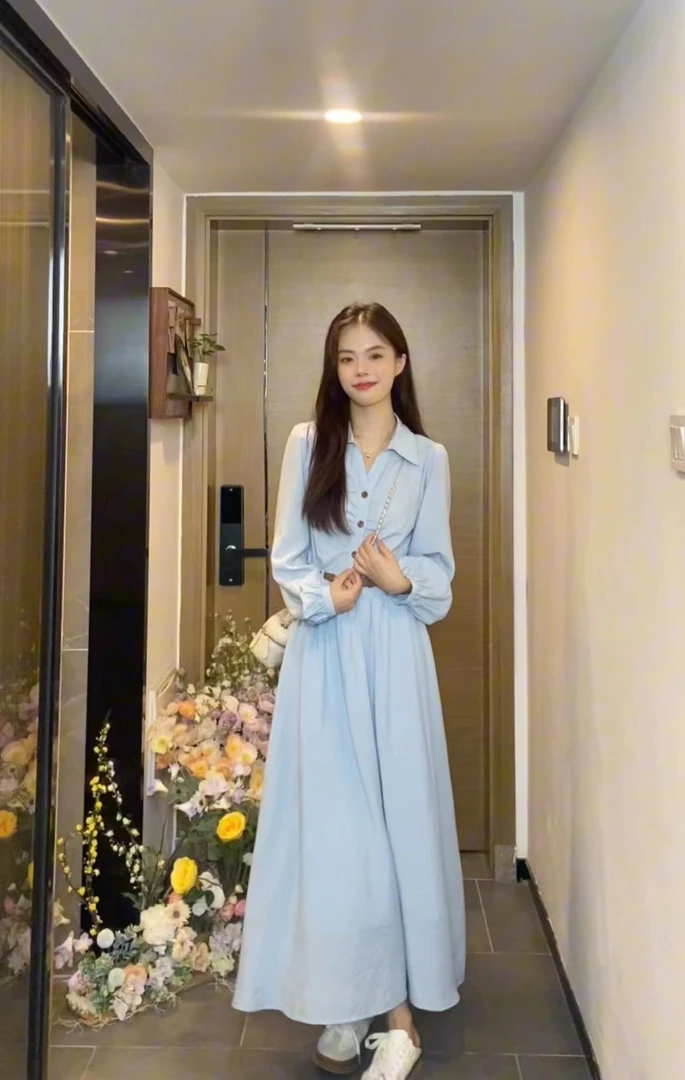 【现货】AN.XIN【丹麦女孩】早秋新款  小众设计感收腰连衣裙1101-9