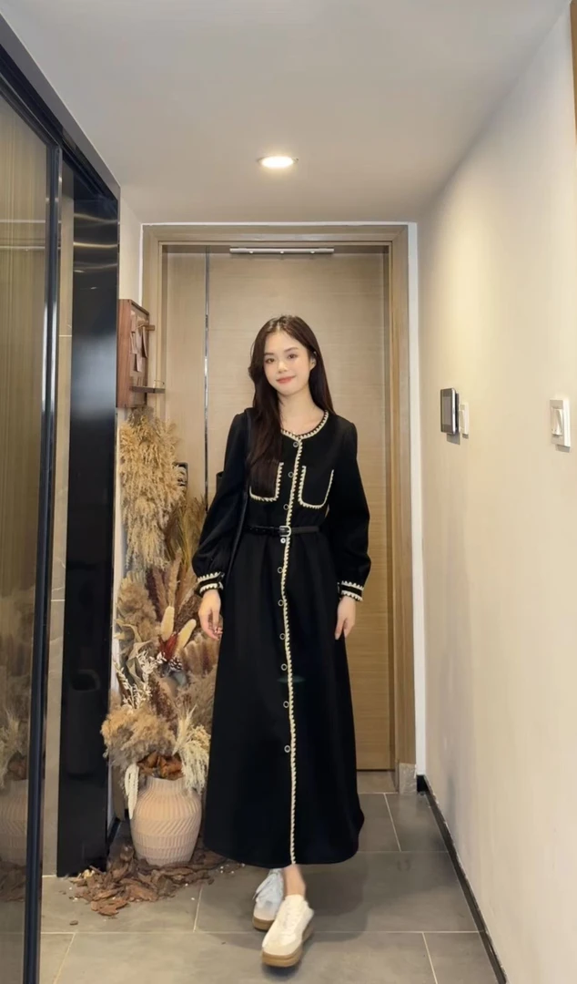 AN.XIN【留洋千金】韩系秋冬气质小香风加厚减龄连衣裙0908