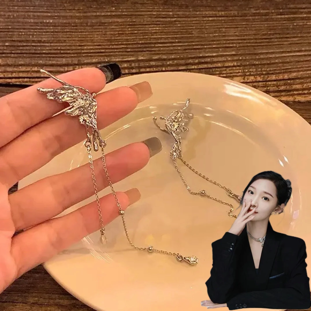 合金耳饰 天使之翼～甜酷风少女翅膀流苏耳夹（无耳洞可戴）