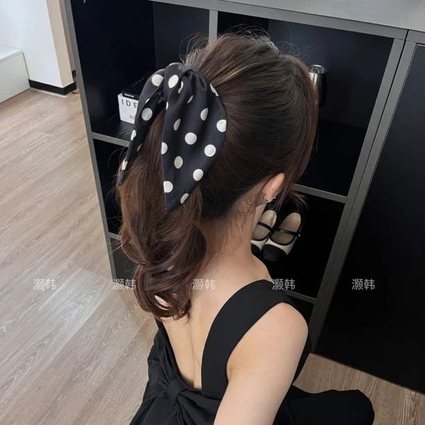 玫瑰的故事～黄亦玫同款波点马尾抓夹蝴蝶结发夹盘发鲨鱼夹女