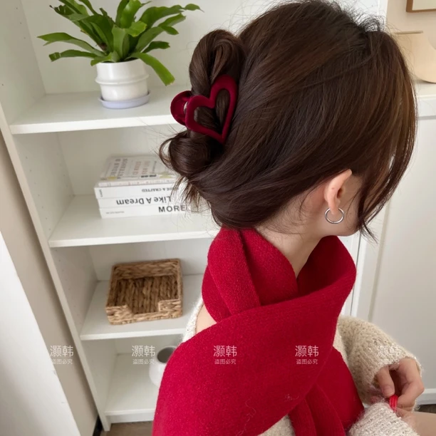 有温度的抓夹～爱心抓夹升级秋冬奶咖植绒款高马尾毽子头金属抓夹
