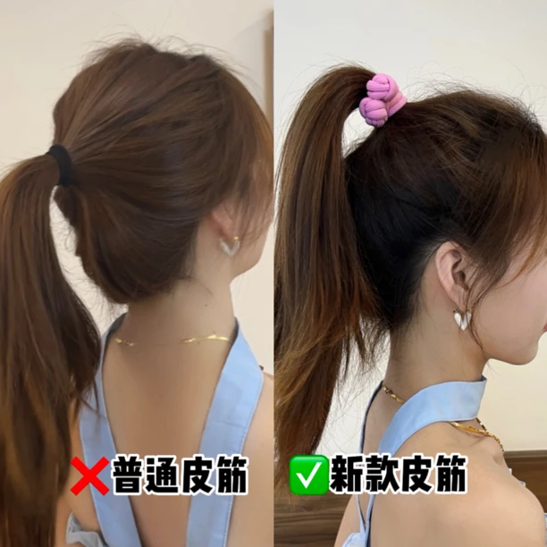 非金属布艺发饰 元气甜妹高马尾橡皮筋扎头发绳加粗粉色发圈头绳