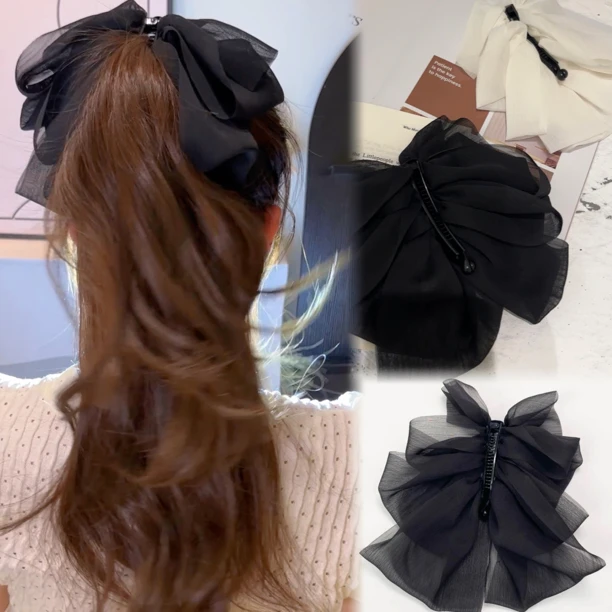 非金属布艺发饰 不易皱的蝴蝶结～升级雪纺垂感蝴蝶结加大香蕉夹