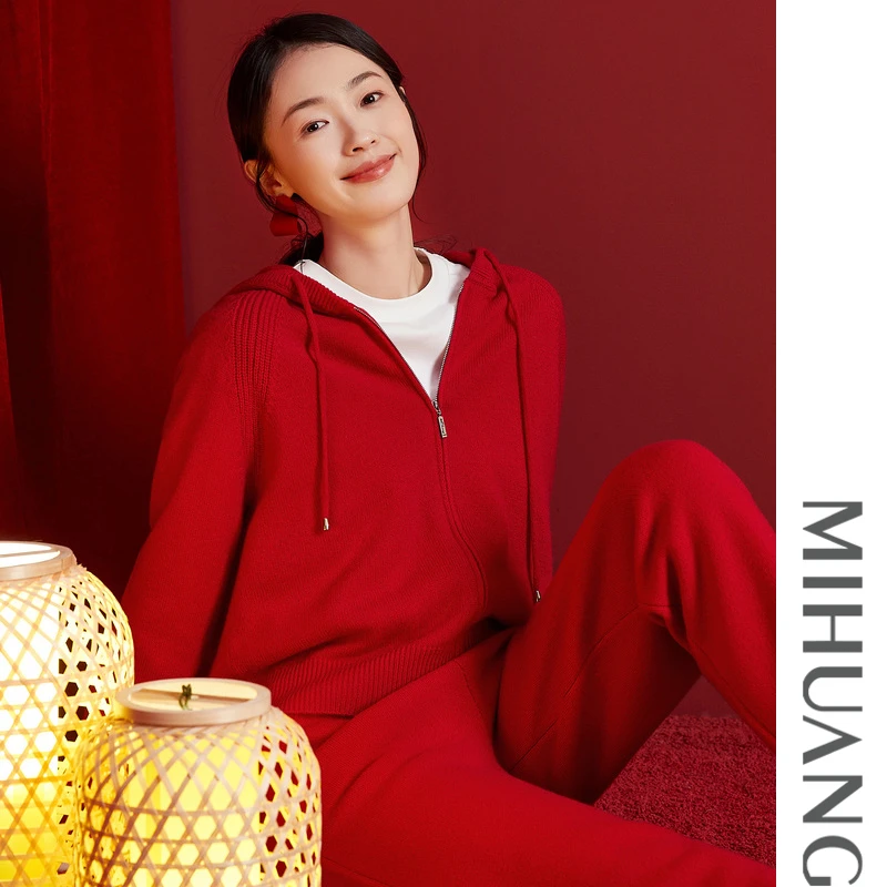 MIHUANG/米皇美拉德100%山羊绒纯羊绒连帽开衫休闲宽松532241