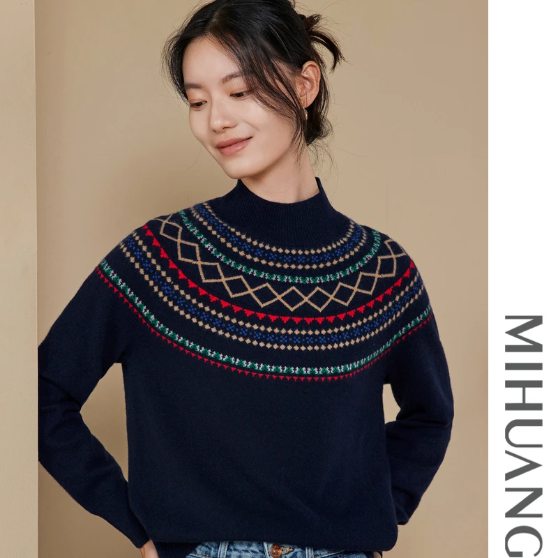 米皇半高领提花羊绒女衫522138