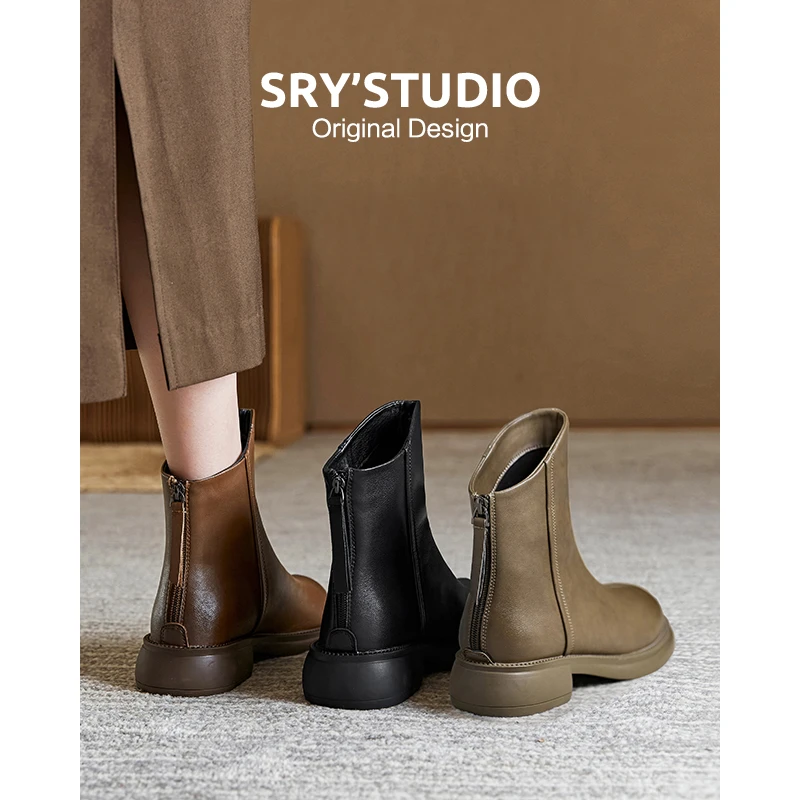 K0818牛皮后拉链时尚马丁靴2023秋季英伦风软底百搭女士瘦瘦靴