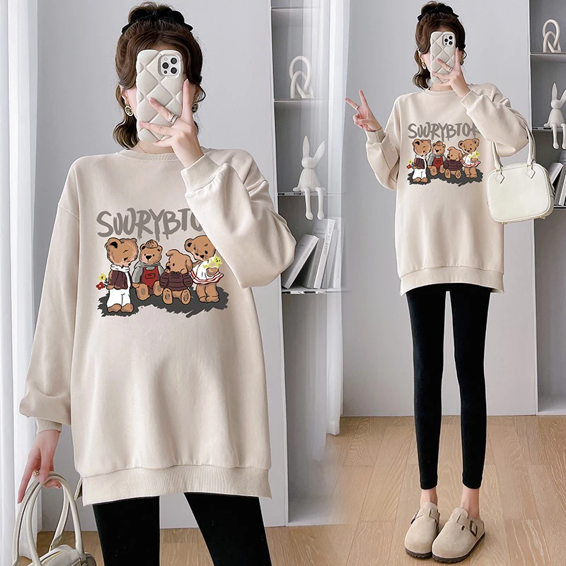 孕妇装卫衣秋季上衣宽松洋气减龄中长款百搭休闲开衩上衣打底衫