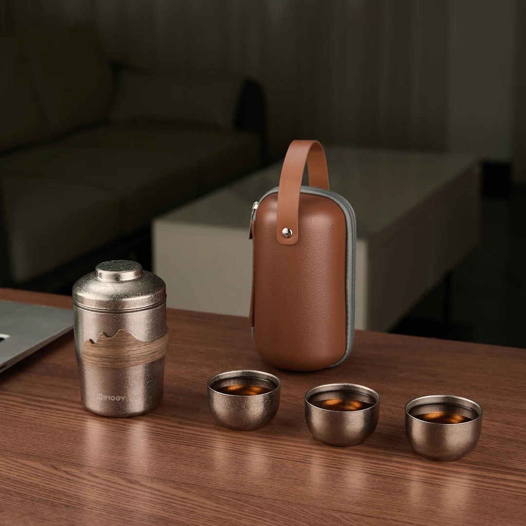 德国艾曼格旅行纯钛茶具一套户外茶具套装便携式高端礼盒装