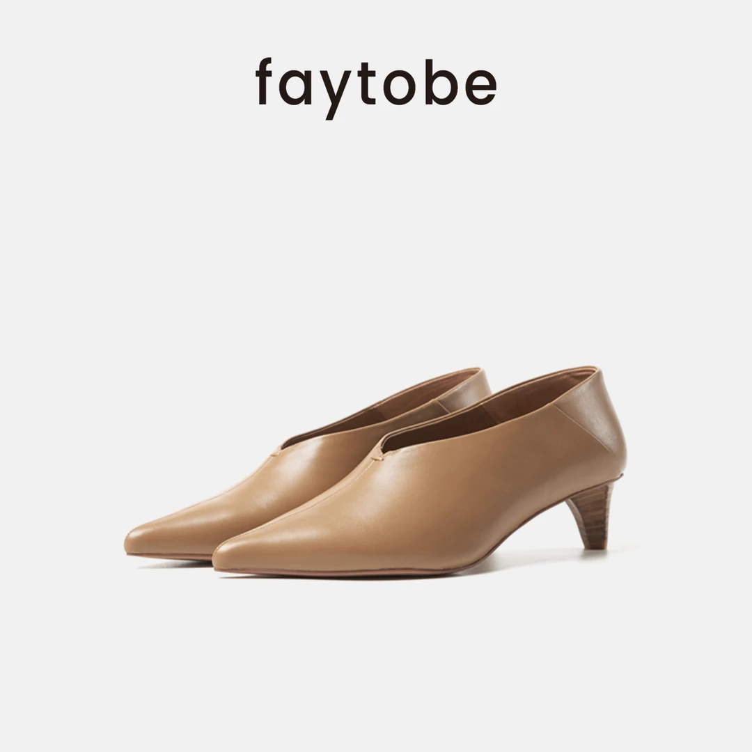 faytobe羊皮低跟鞋25春简约尖头单鞋锥跟可后踩带跟女单鞋