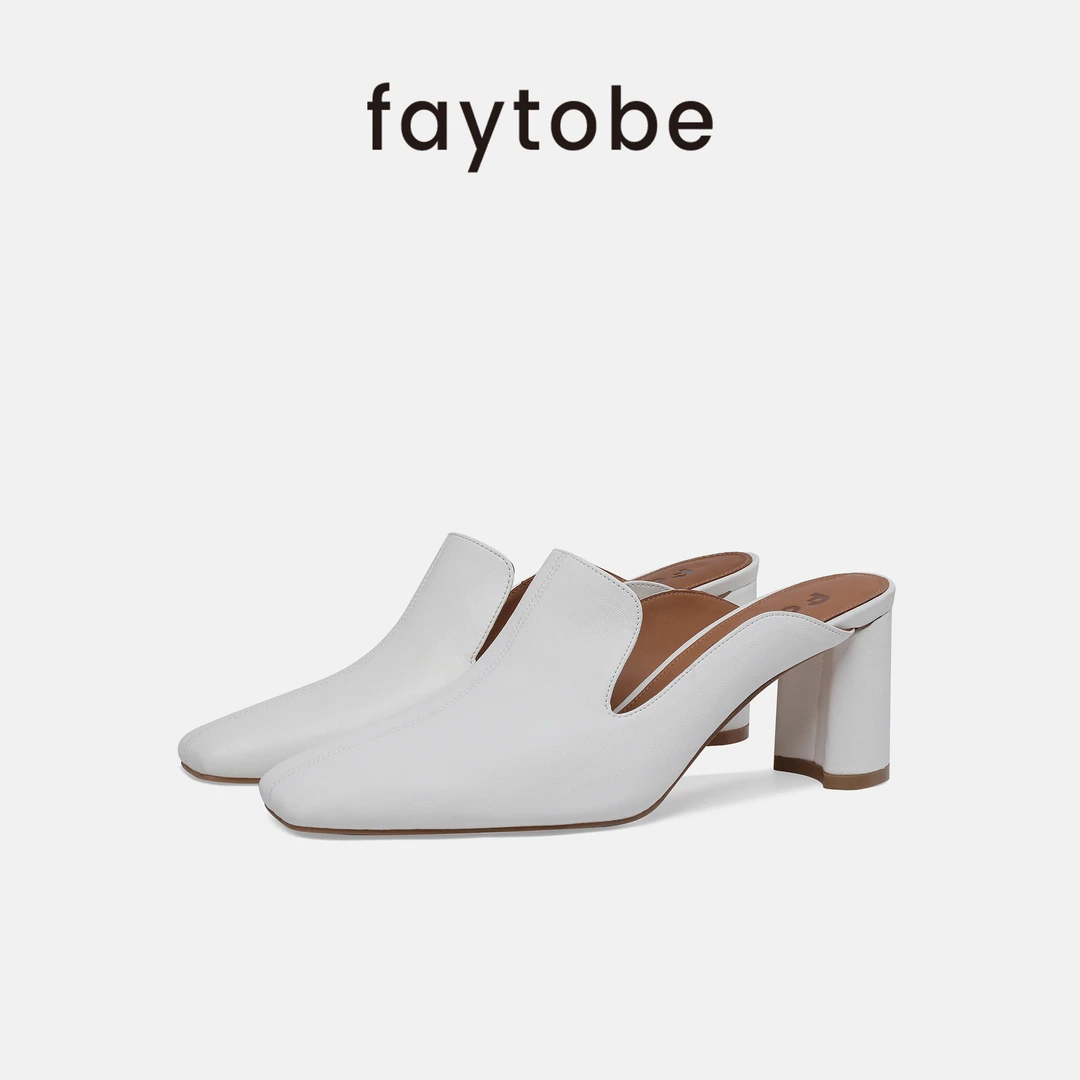 faytobe胎牛皮夏季外穿包头半拖粗跟设计师小众穿搭优雅女鞋时尚