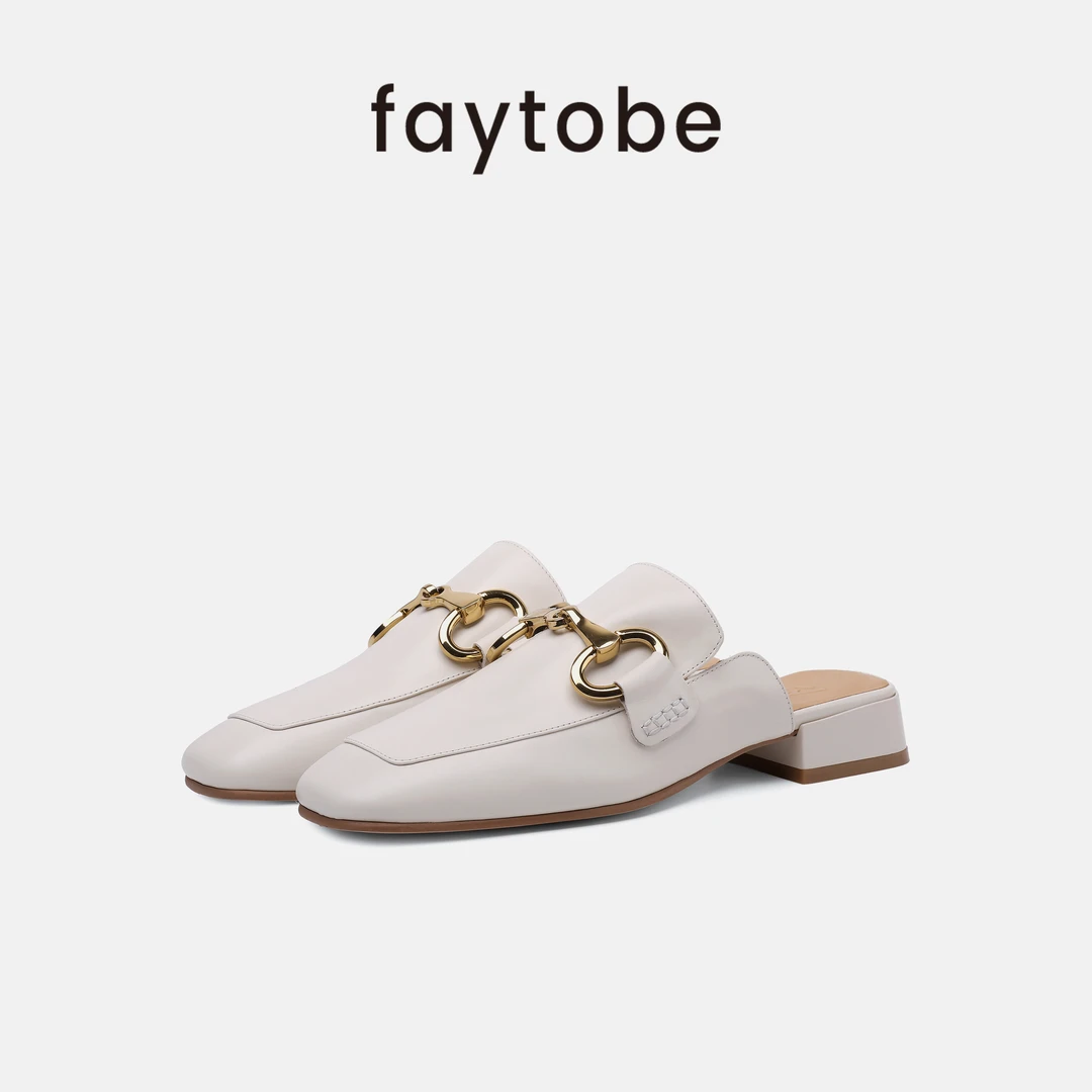 faytobe外穿凉拖舒适真皮一脚蹬穆勒拖鞋懒人鞋平底鞋小众百搭