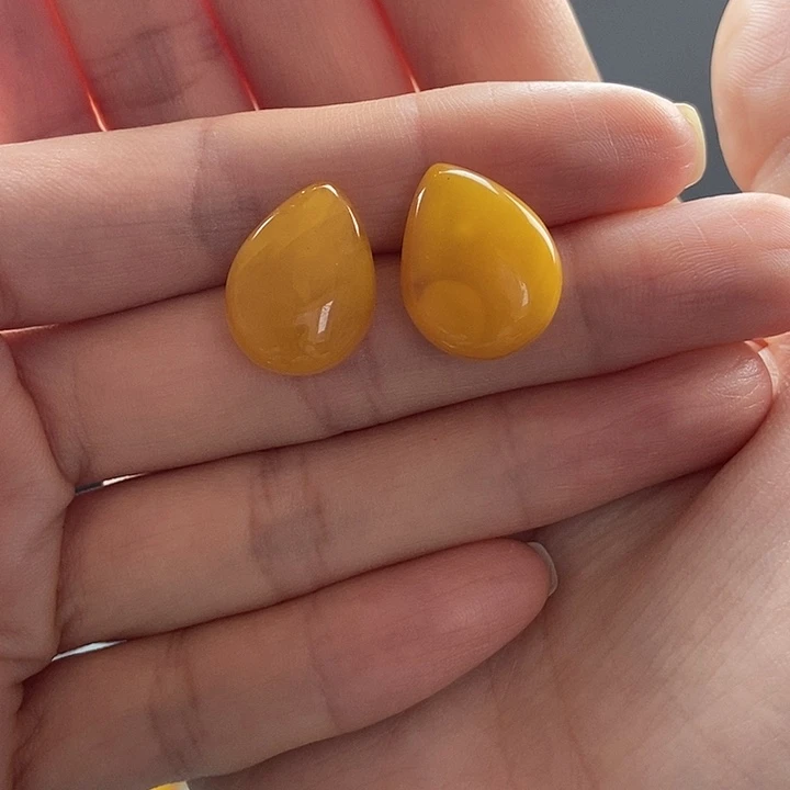 琥珀裸石银S925镶嵌楠*子20耳钉