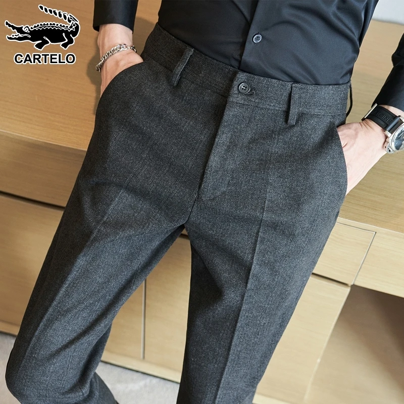 鳄鱼毛呢休闲裤男士修身小脚九分裤秋冬季韩版高端西装长裤子男裤