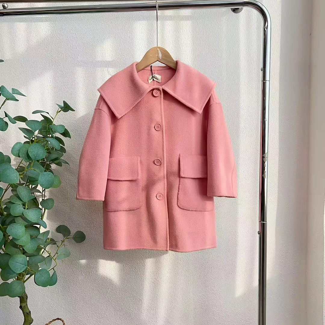 6371屴樱花粉双面呢大衣