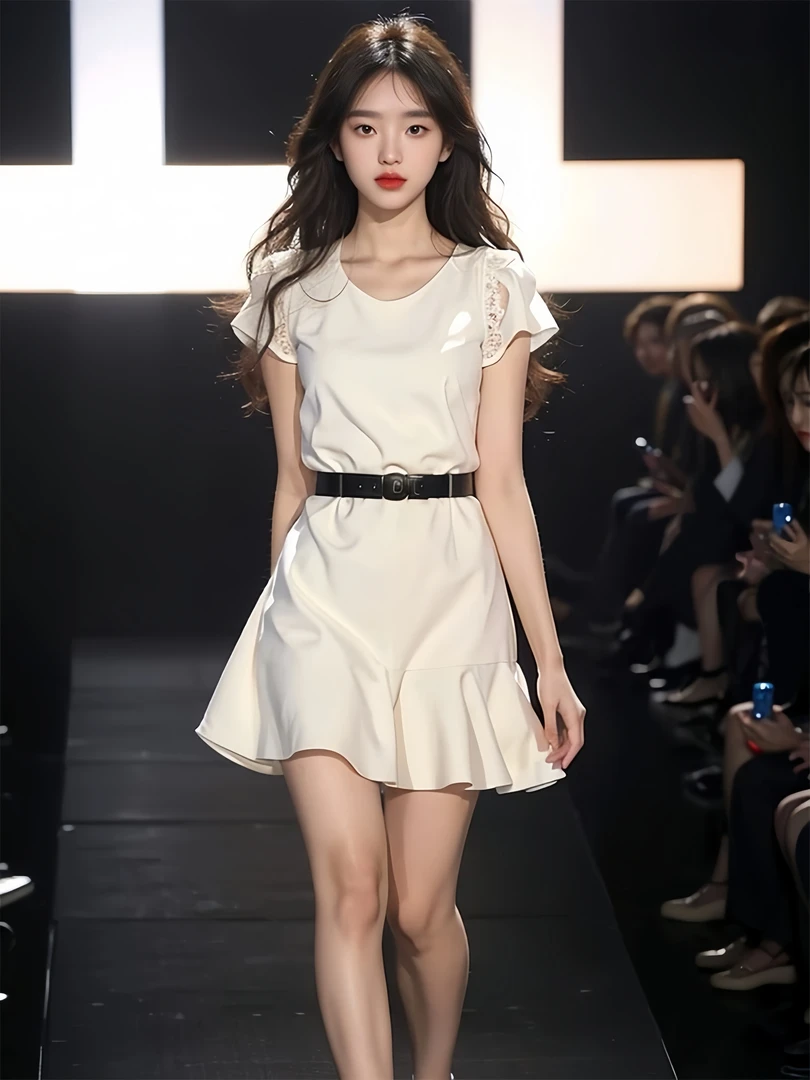 2024年新款女装超好看高级感绝美裙子茶歇法式白色收腰短袖连衣裙