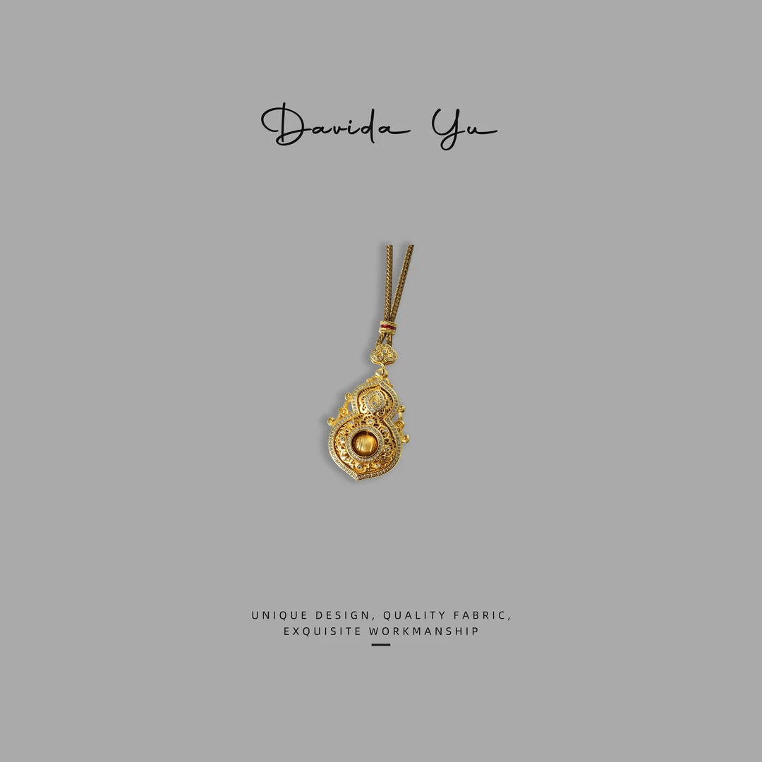 非金属涤纶项链 葫芦镶钻项链幂幂同款百搭金色坠链女00991