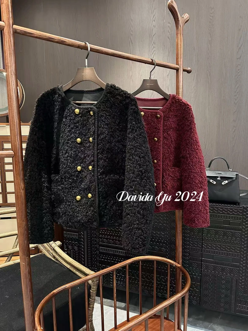 Davida Yu【小金扣】秋冬新款小香风长袖上衣双排扣百搭外套XY55687