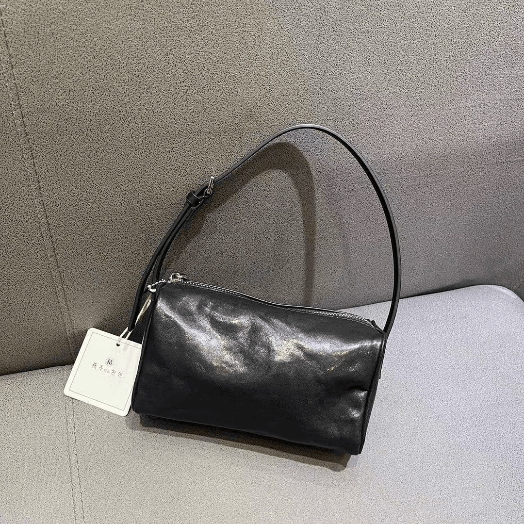【A003-2055】植鞣牛皮时尚女斜跨包休闲百搭女黑色真皮复古单肩