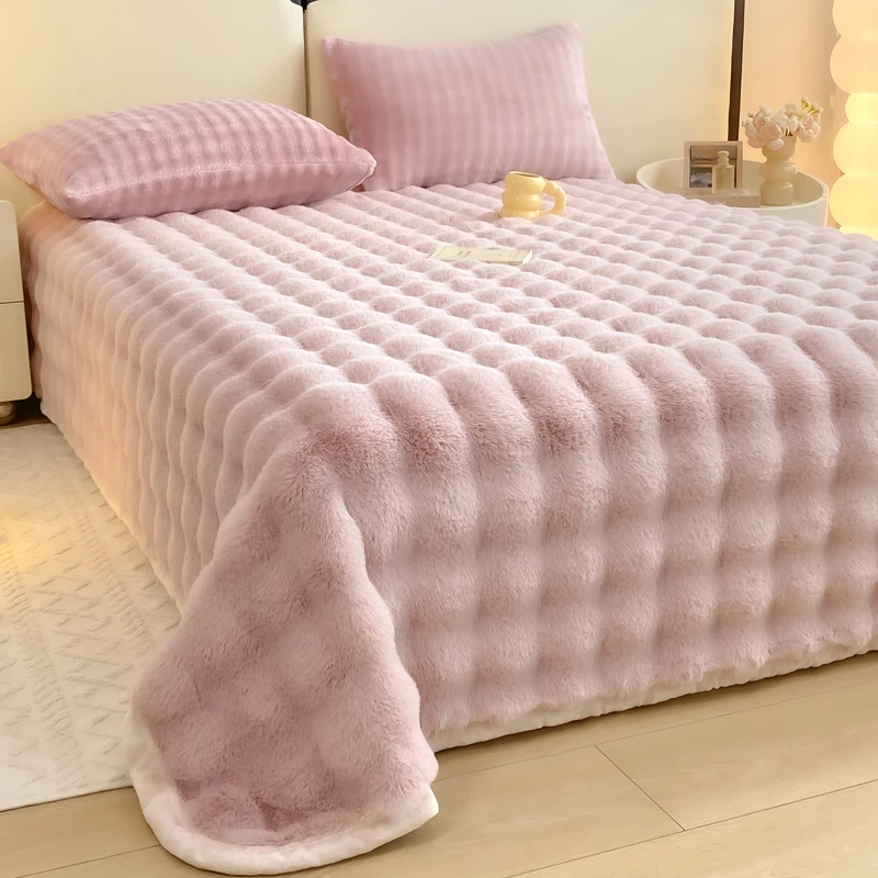 加厚纯色单面泡泡兔兔圆角床单绒床单绒枕套加厚秋冬季绒学生宿舍