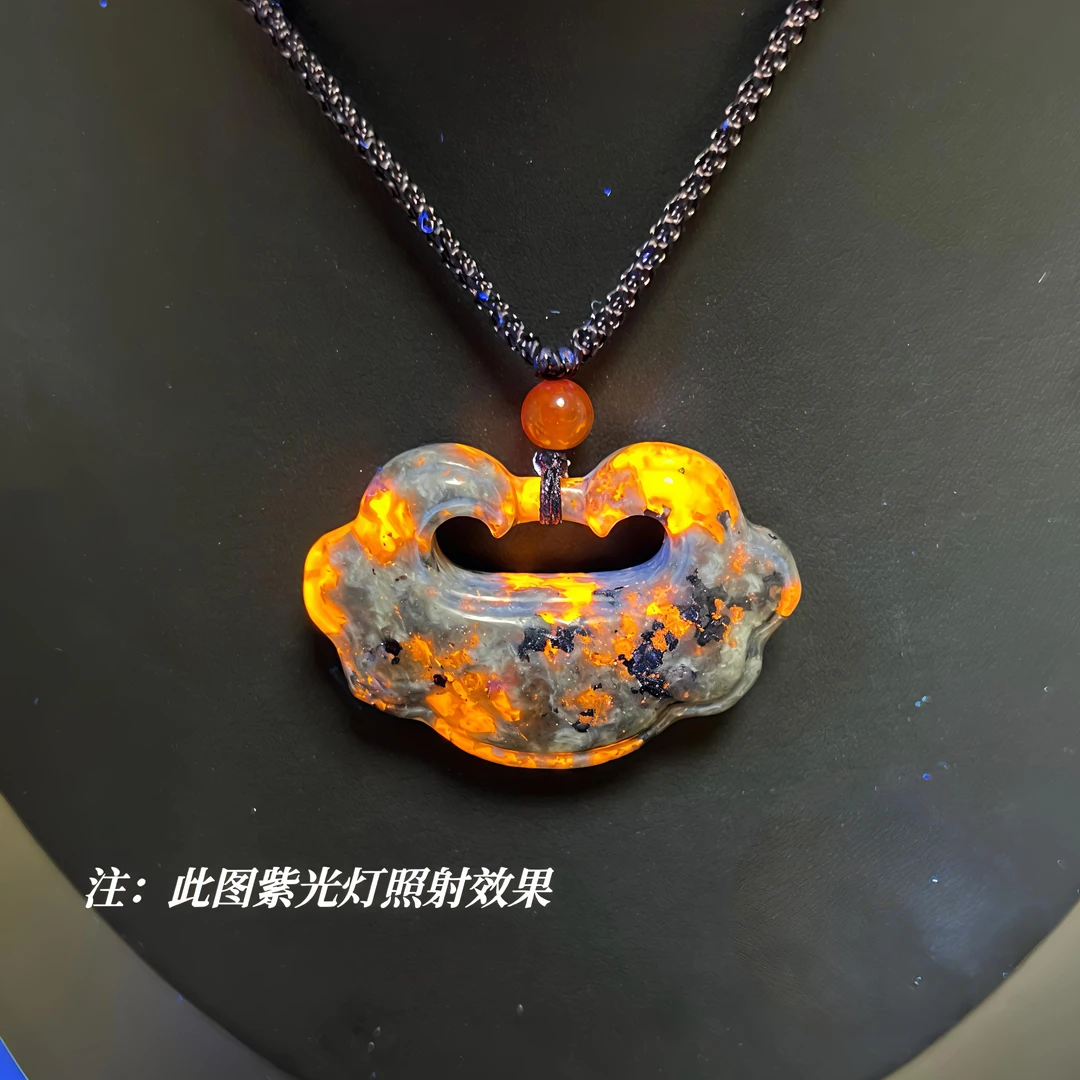 天然新疆火焰石火灵芝发光如意锁平安锁复古风祥云锁送礼送人