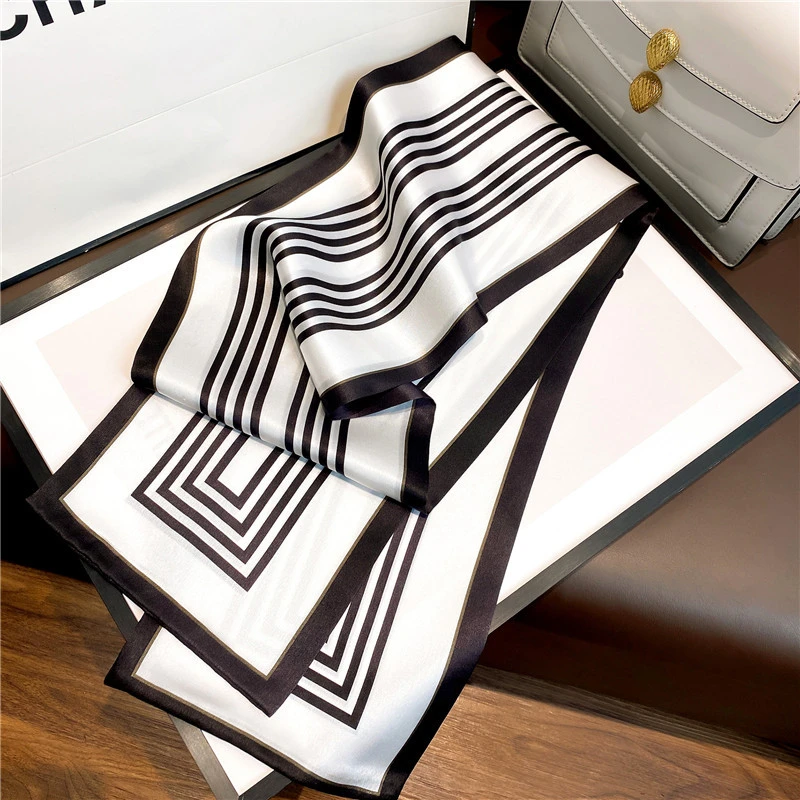 杭州丝绸桑蚕丝100%丝巾职业气质百搭双层真丝围巾长条领巾飘带