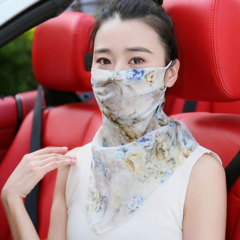 真丝护脸面纱防晒面罩高档三角女遮脸桑蚕丝围巾护颈防紫外线薄款