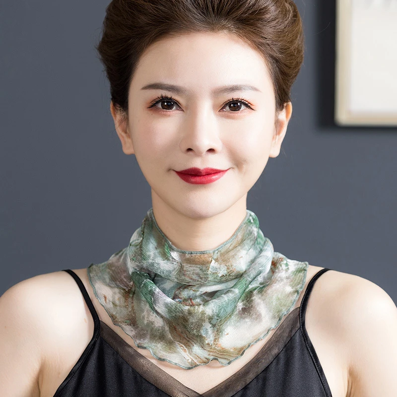 真丝围脖女薄款夏季桑蚕丝围巾小丝巾百搭套头防晒脖套护颈椎领子