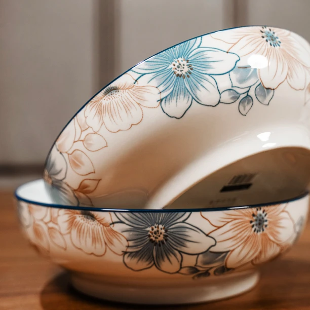 兰棕大花9英寸大汤碗2只装