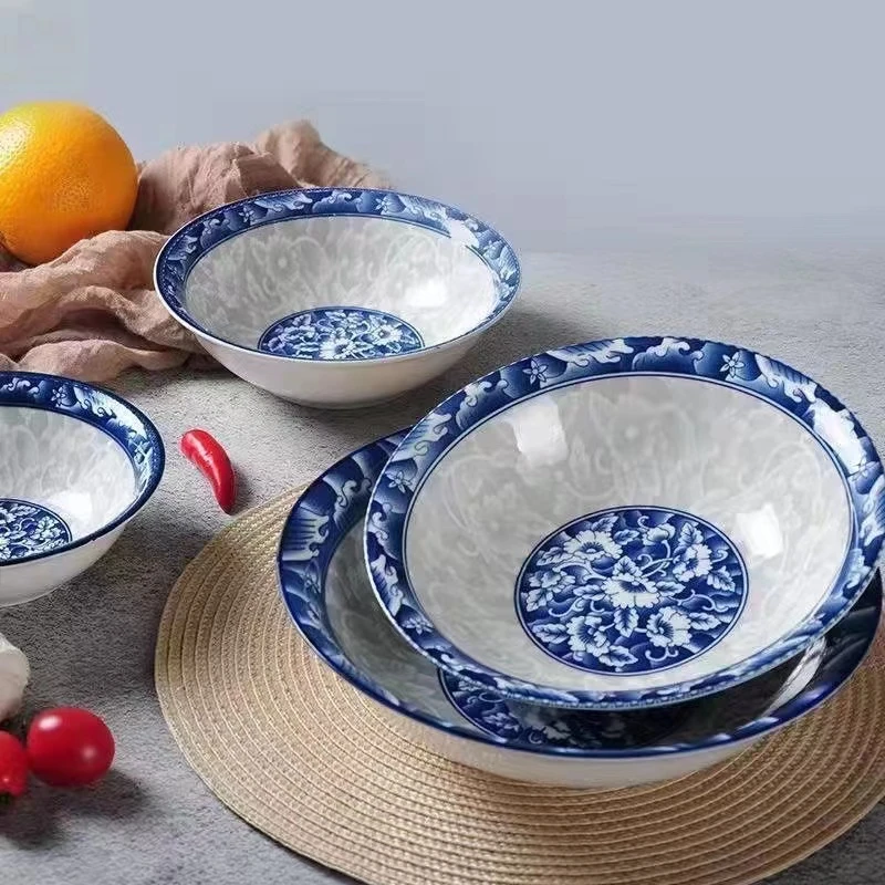 青花瓷7英寸健康釉下彩家用面碗汤碗 6只装吃饭大号商用大碗